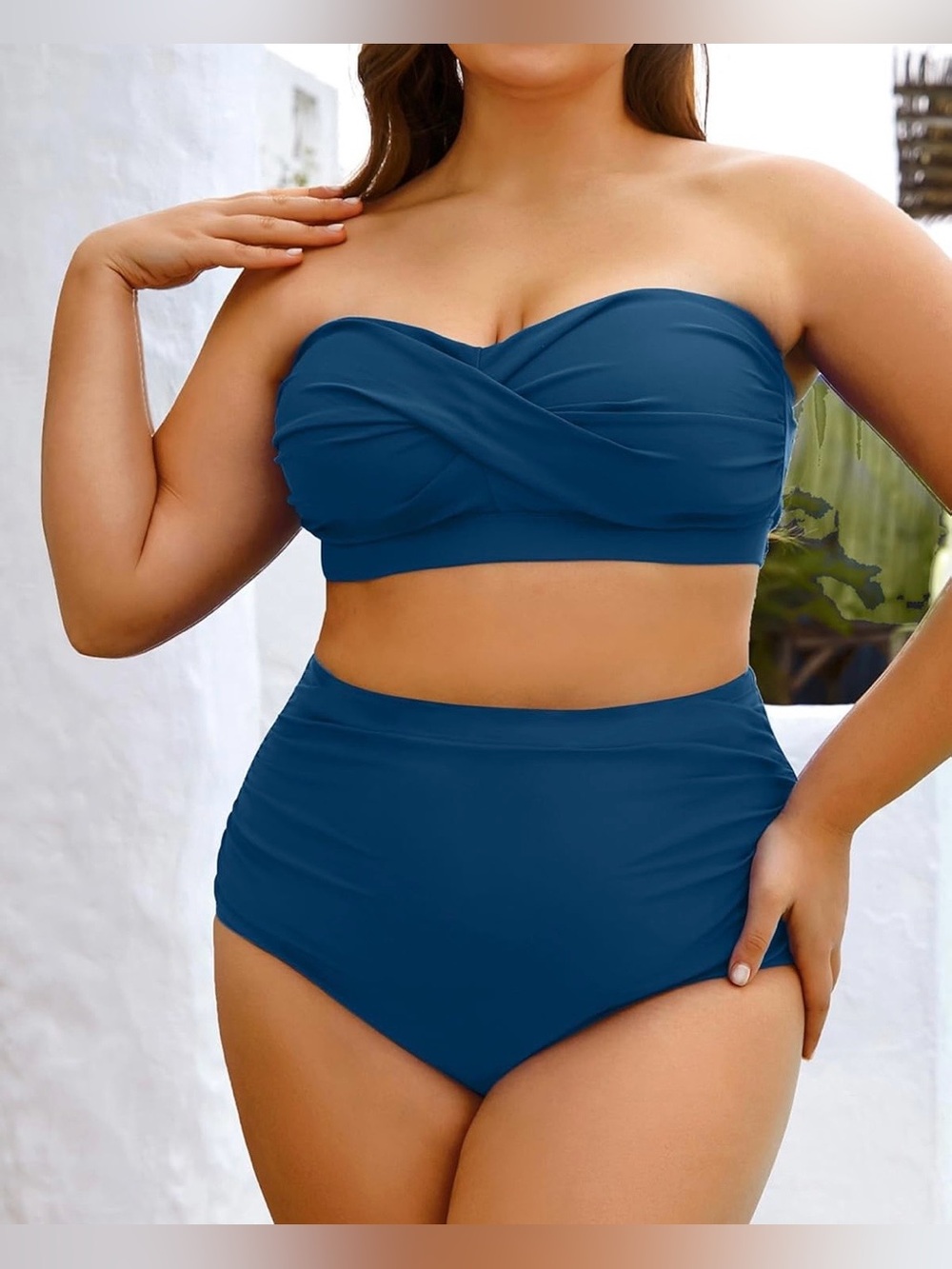 Yonique Women' Burgundy Two Piece Swimsuit High Waisted Bandeau Top Bikini